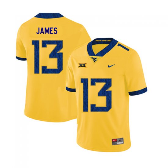 Men's West Virginia Mountaineers NCAA #13 Sam James Yellow Authentic Nike 2019 Stitched College Football Jersey AM15T73DJ